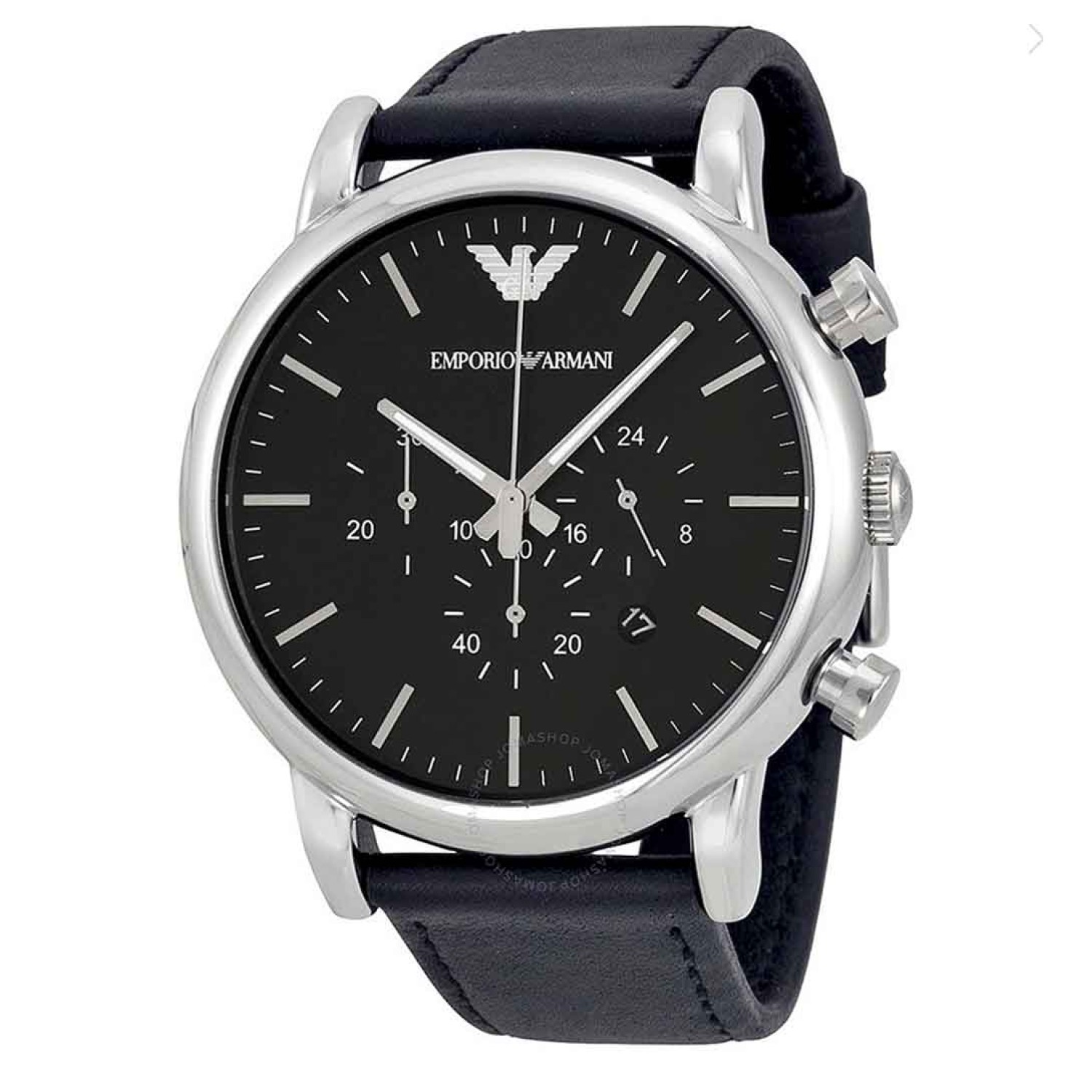 AR1828 Emporio Armani Mens Chronograph Watch. The Emporio Armani AR1828 case material is Stainless Steel while the dial colour is Black. The features of the watch include (among others) a chronograph and date function.3 Months No Payments and Interest for